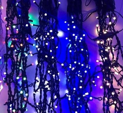 LED инсталация Перде Дъжд 360 LED шестоъгълни 8x1m черен кабел Различни цветове