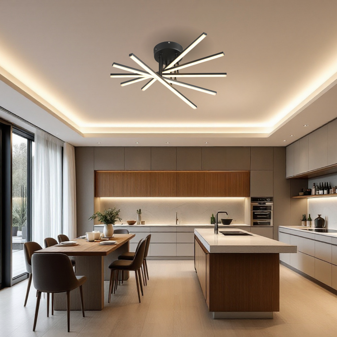 LED осветително тяло 80W Fano 5 елемента ЧЕРЕН еквивалент 500W с дистанционно
