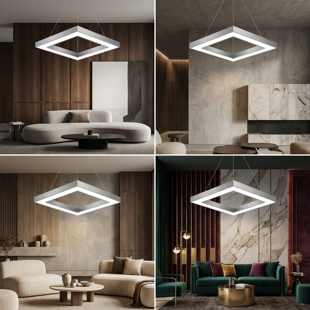 LED осветително тяло висящо RENZO Square White с дистанционно, еквивалент 300W