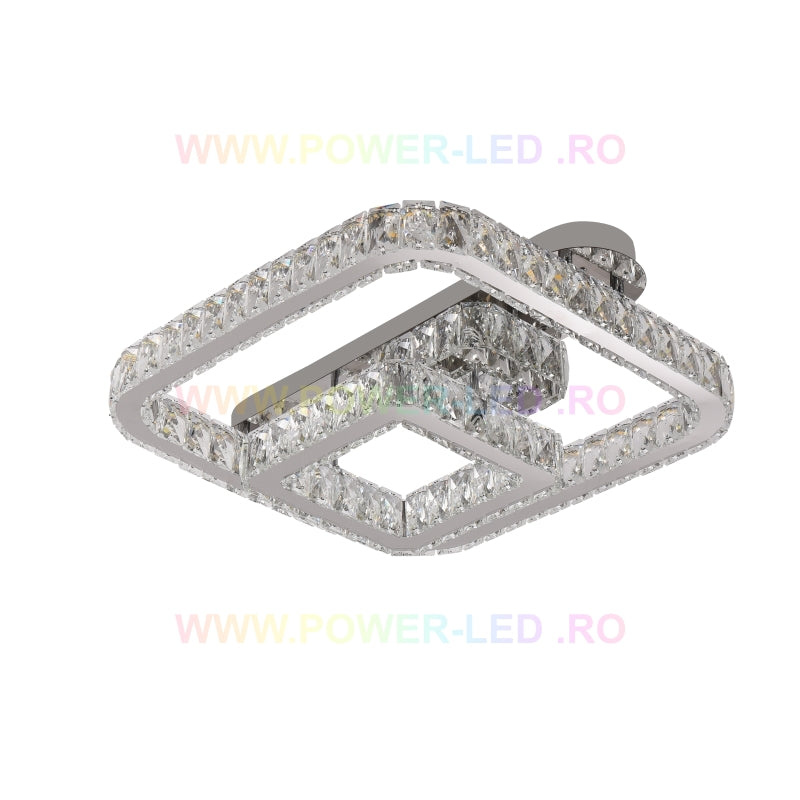 Осветително тяло LED CROWN Square Chrome Cristal Еквивалент 600W Дистанционно