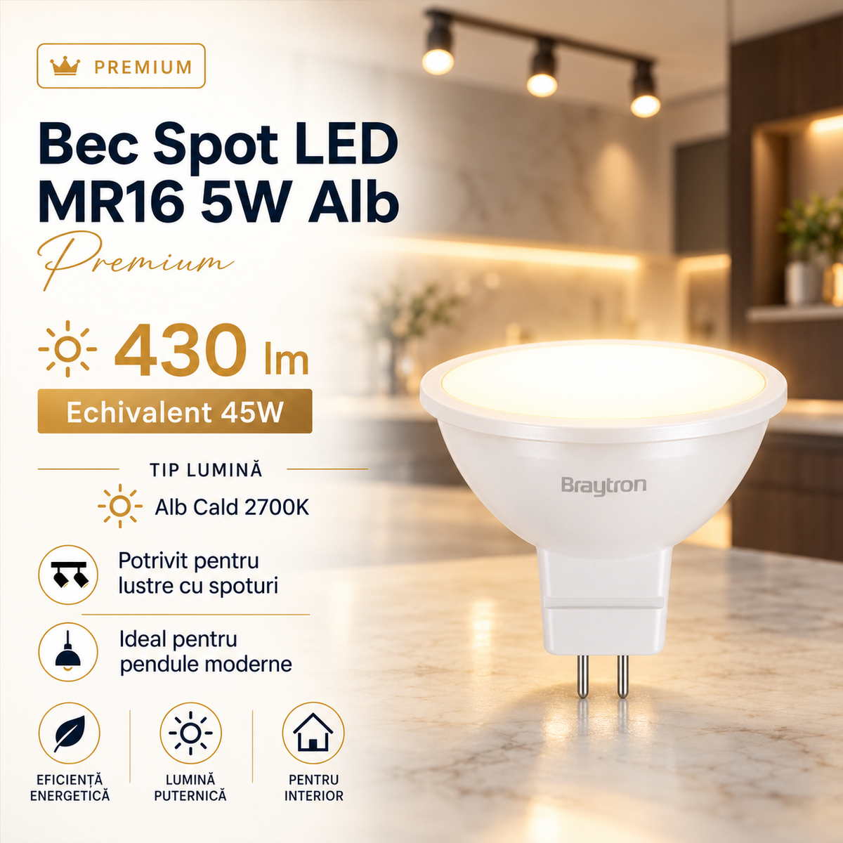 LED крушка GU5.3 MR16 5W 430lm 2700K