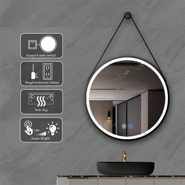 LED огледало за баня 5 функции FOG Кожа+Алуминий 50cm