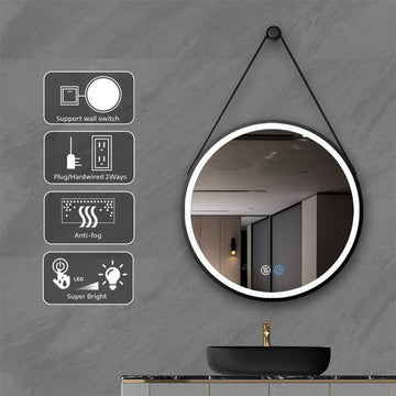 LED огледало за баня 5 функции FOG Кожа+Алуминий 50cm