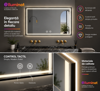 LED огледало 120x80cm с Черен рамка, функция против замъгляване, Touch и часовник J45