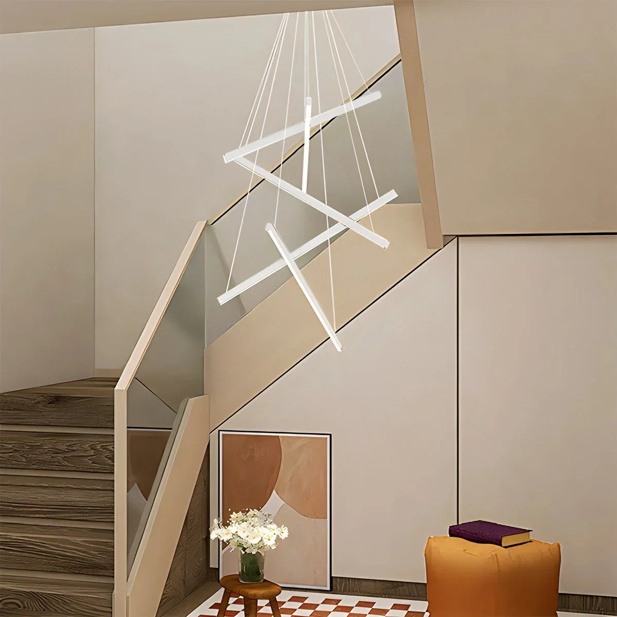 LED осветително тяло 5 Geometric WHITE Lines висящо, еквивалент 500W