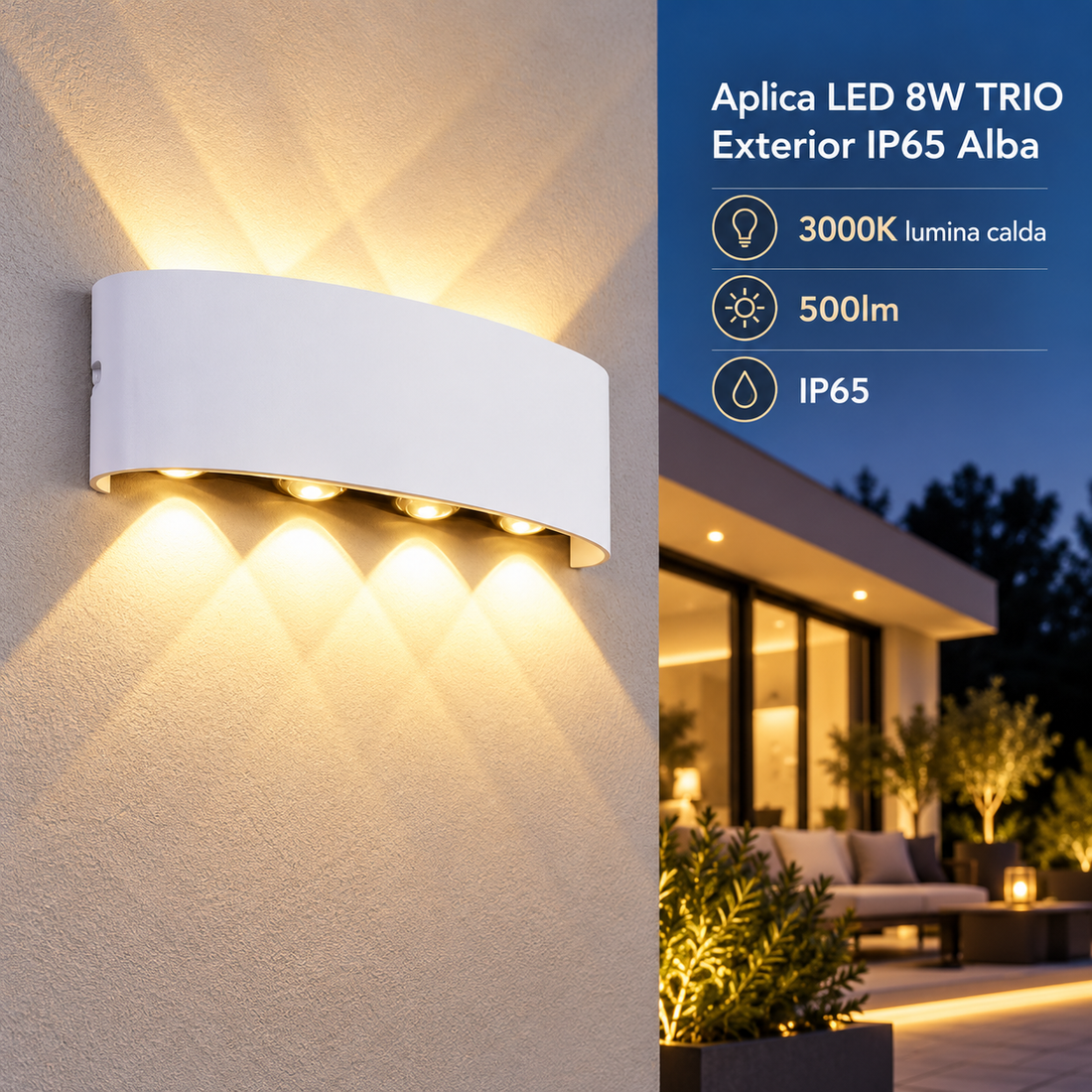 LED аплик 8W TRIO външен бял
