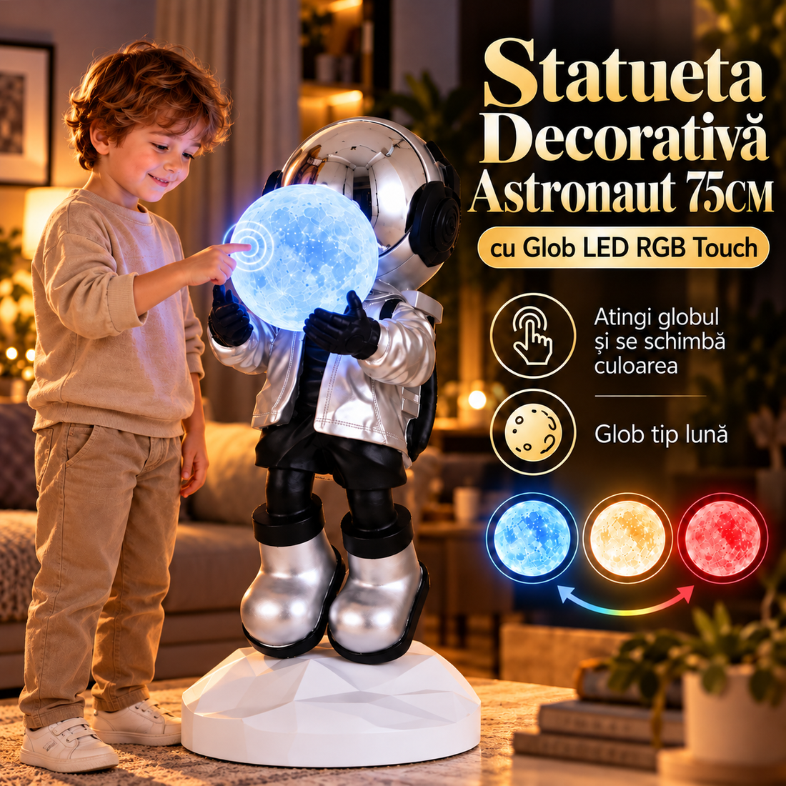 Декоративна статуетка Астронавт 95CM с RGB LED глобус Touch