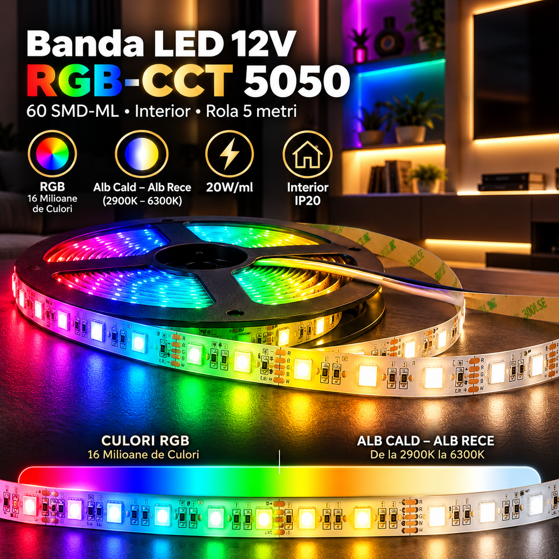 LED лента 5050 60 SMD-ML за интериор RGBWW - ролка 5 метра