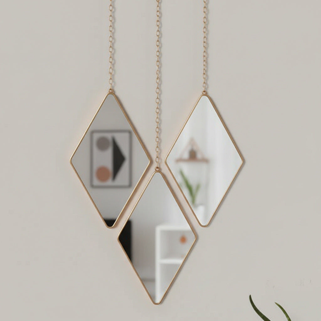 Комплект от 3 декоративни огледала Diamond Trio, Златисти 28CM