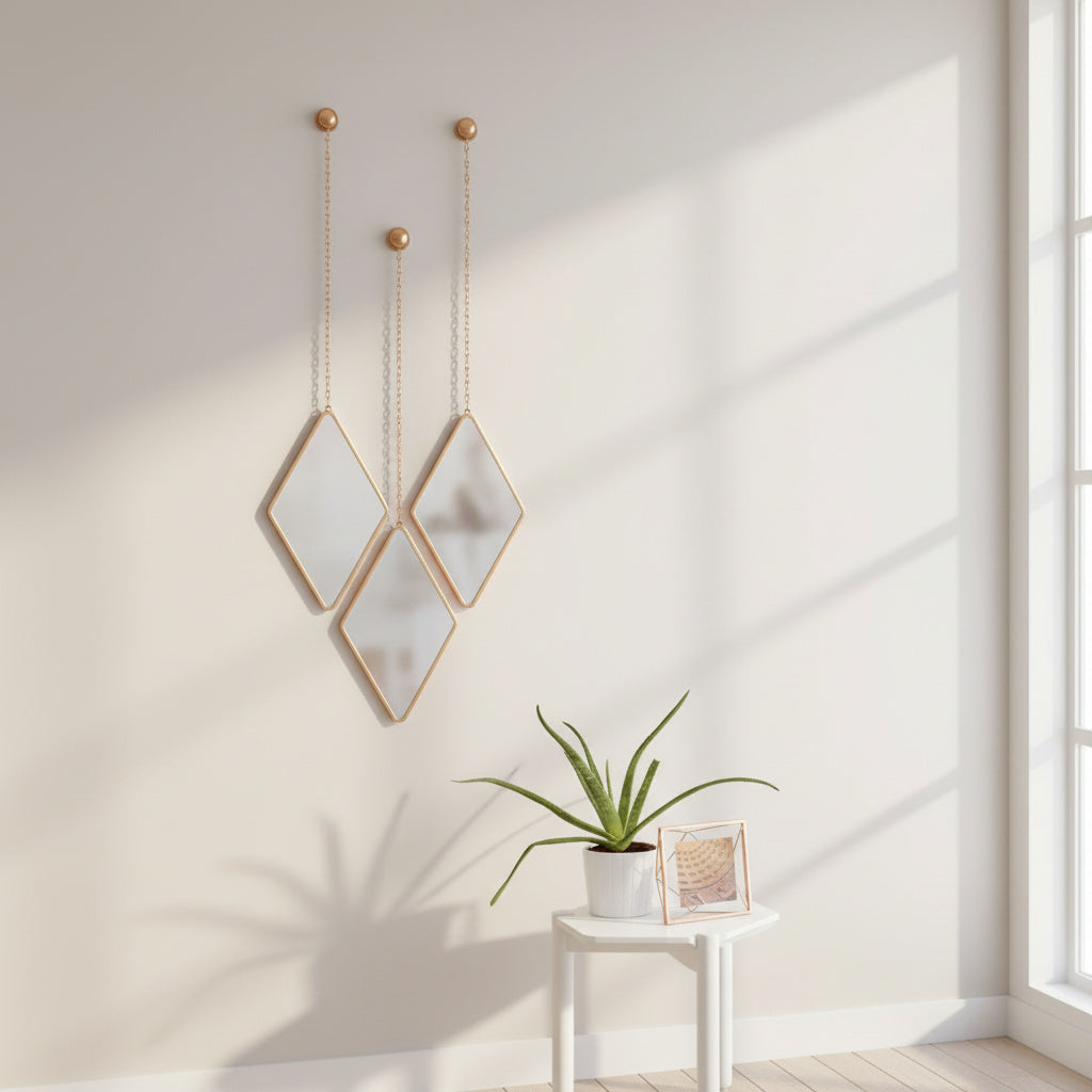 Комплект от 3 декоративни огледала Diamond Trio, Златисти 28CM