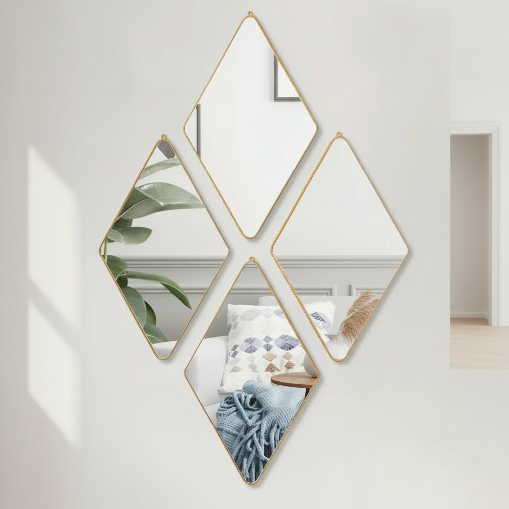 Комплект от 4 декоративни огледала Quadra Diamond, Златисти 28CM