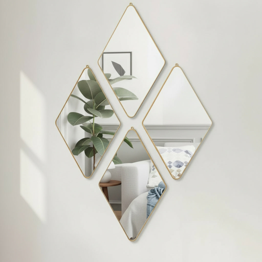 Комплект от 4 декоративни огледала Quadra Diamond, Златисти 28CM