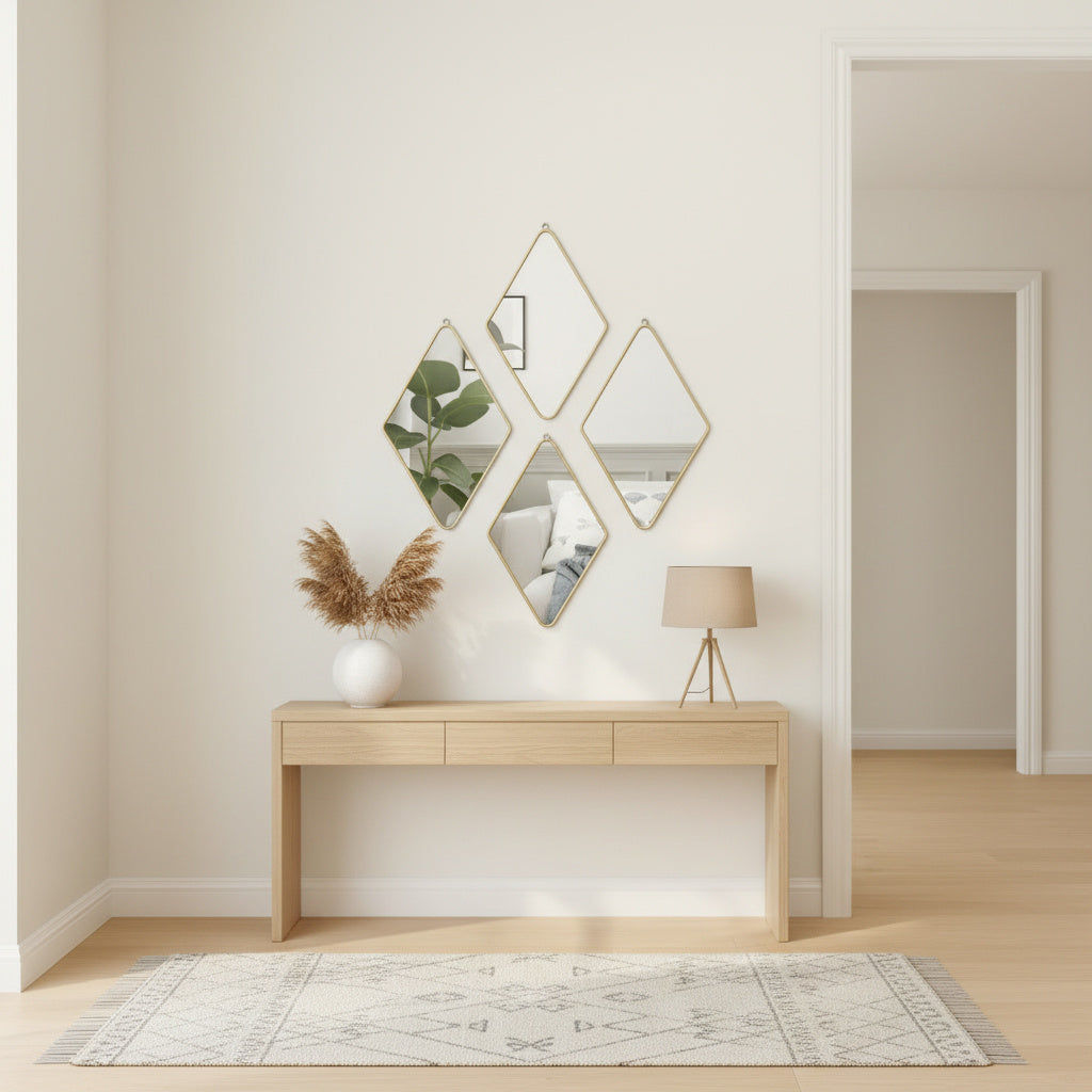 Комплект от 4 декоративни огледала Quadra Diamond, Златисти 28CM