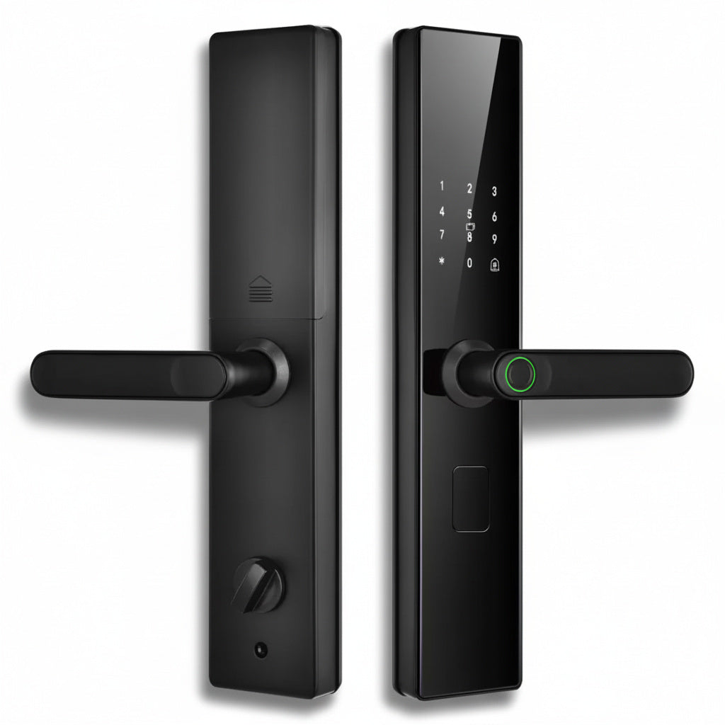 Смарт брава NEO Черна с пръстов отпечатък, PIN, карта и ключ
