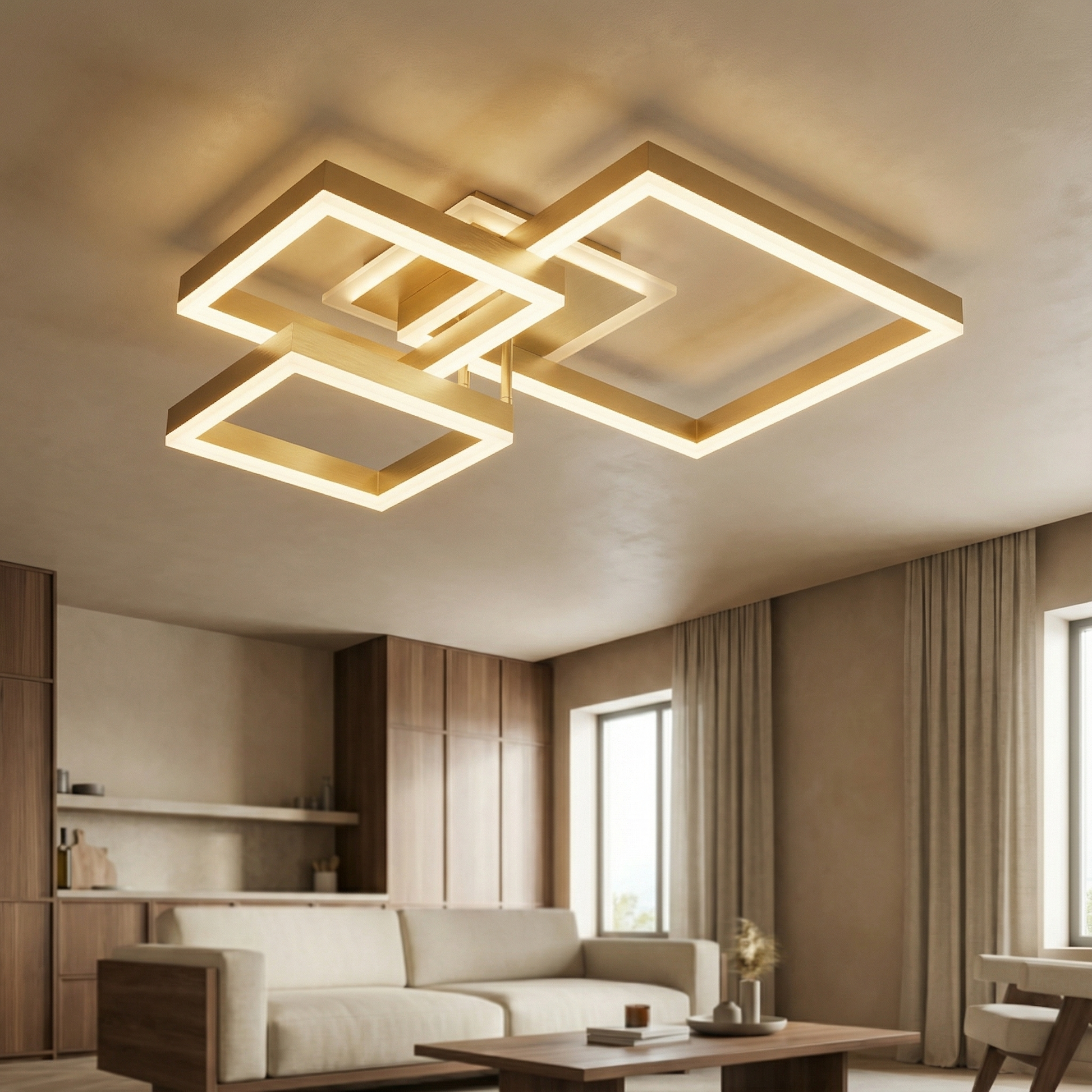 Осветително тяло LED KENO 3 SQUARES Gold 3 функции Еквивалент 400W Дистанционно