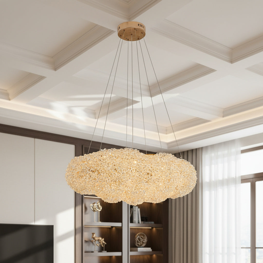 Окачено LED осветително тяло от кристал ENZO Golden Sponge, еквивалент 600W