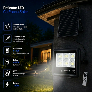 LED прожектор 100W PREMIUM с монокристален соларен панел плюс дистанционно