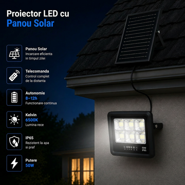 LED прожектор 50W PREMIUM с монокристален соларен панел плюс дистанционно