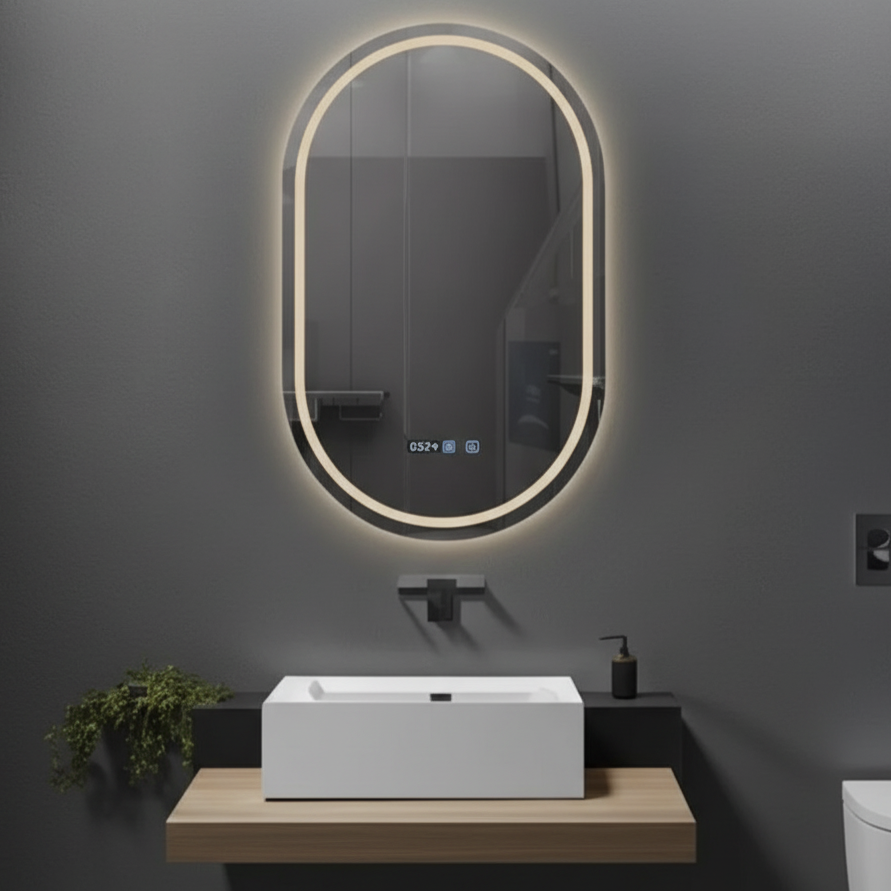 LED огледало VIONNA 50x90CM Функция против замъгляване, Часовник, Touch, 3 вида светлина
