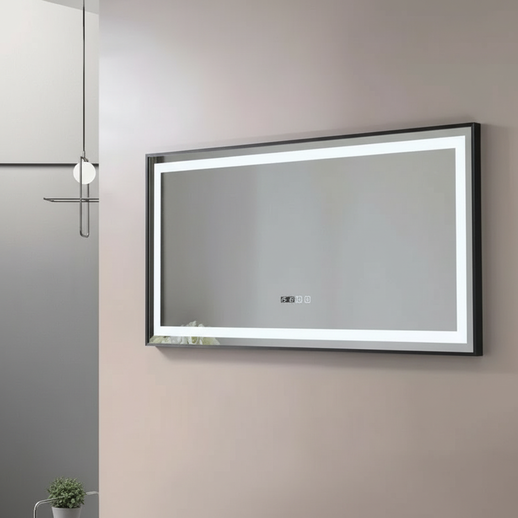 LED огледало FIGRO 120x60CM 3 вида светлина, функция против замъгляване, часовник, touch