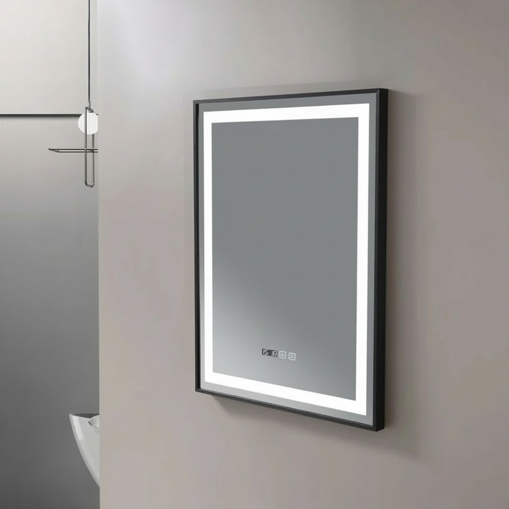 LED огледало FIGRO 60x80CM функция против замъгляване, часовник, touch, 3 вида светлина