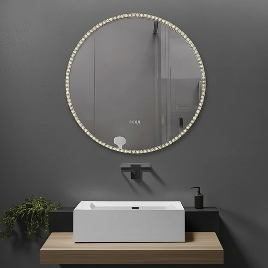 LED огледало LIMENA 60CM с функция против замъгляване, часовник, touch, сензор за движение, 3 вида светлина