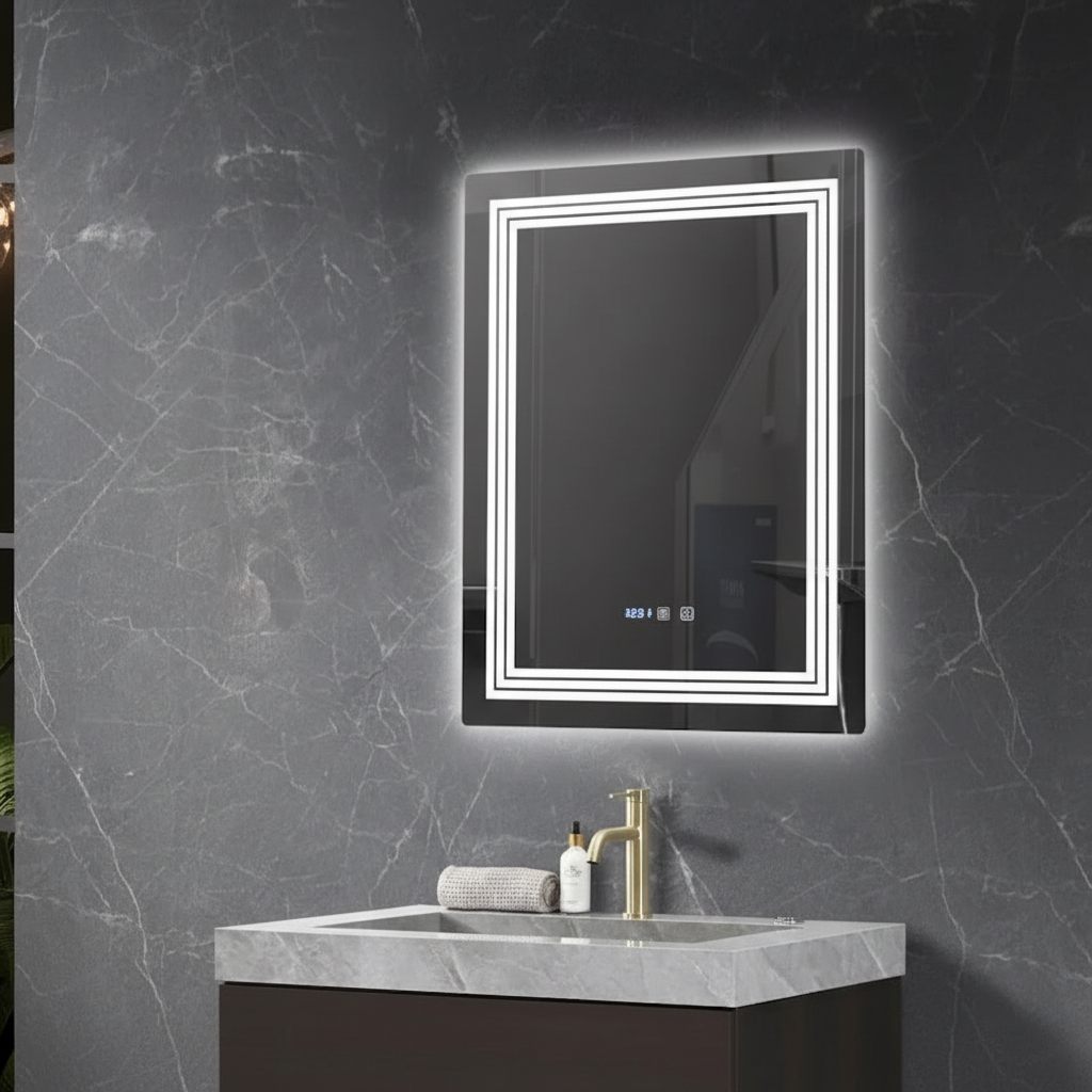 LED огледало CRESCA 60x80CM Функция против замъгляване, часовник, touch, 3 вида светлина