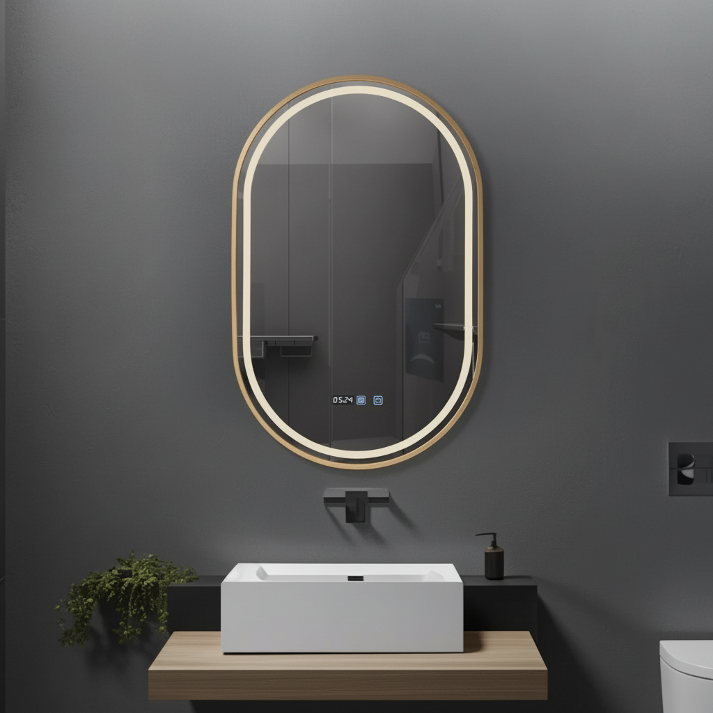 LED огледало RIVEN 50x80CM 3 вида светлина, функция против замъгляване, часовник, touch
