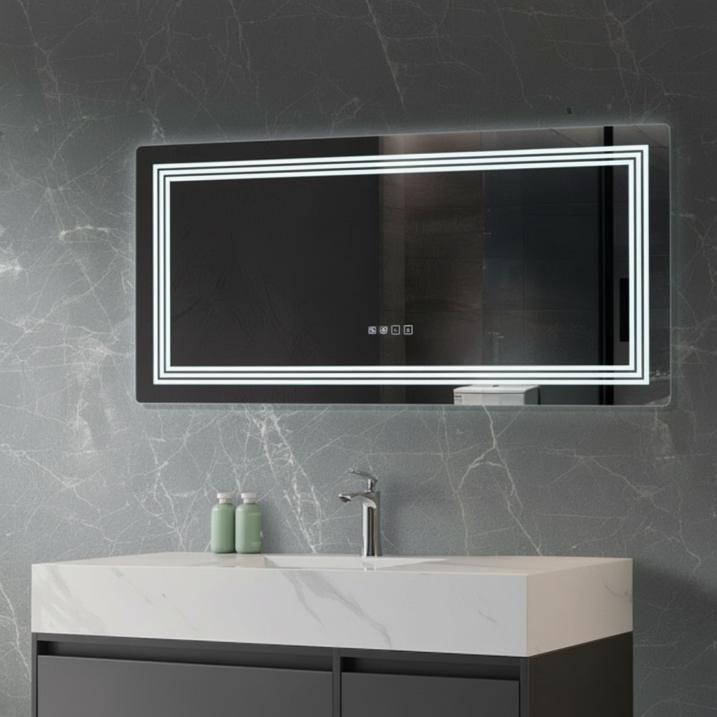 LED огледало CRESCA 120x60CM Функция против замъгляване, часовник, touch, 3 вида светлина
