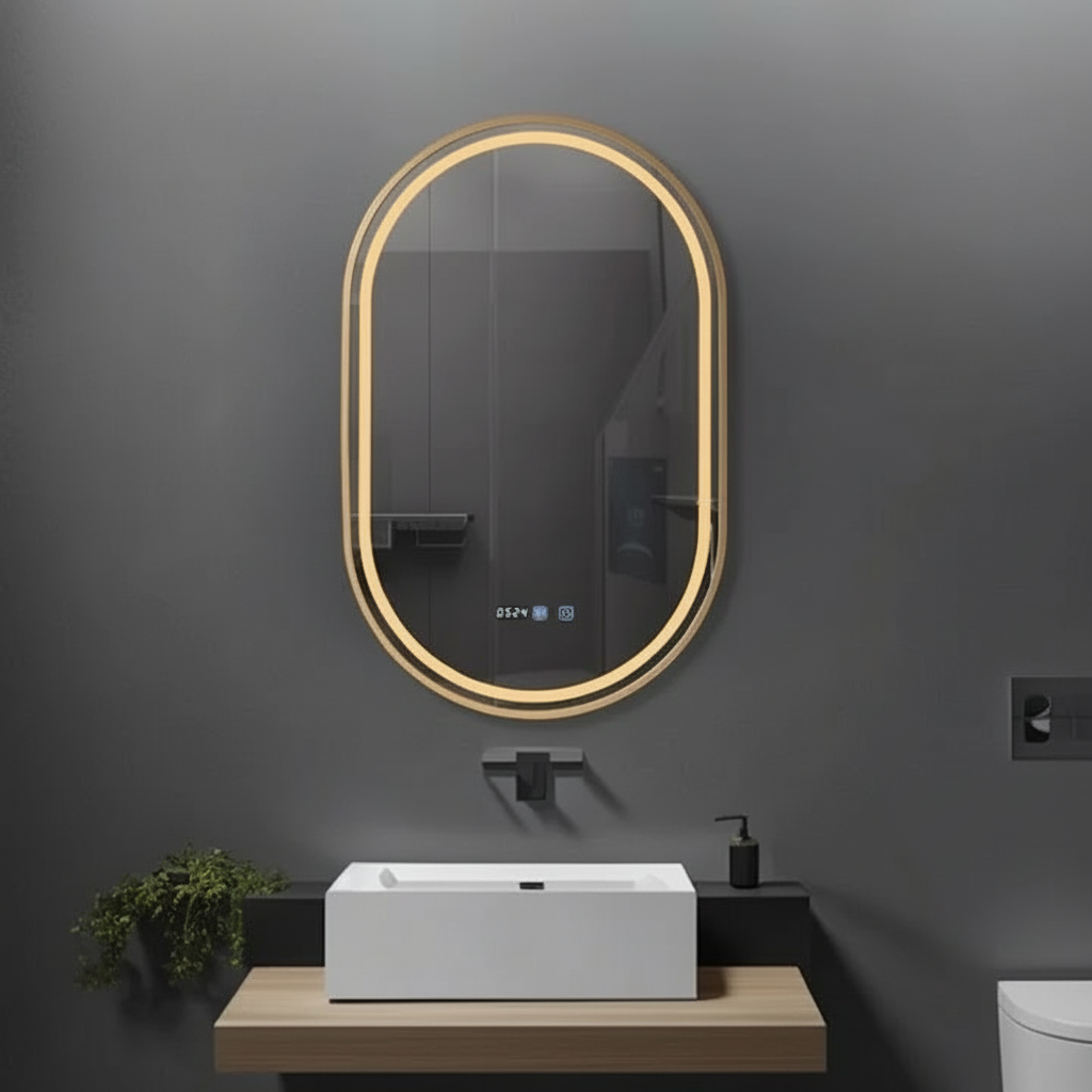 LED огледало RIVEN 50x80CM 3 вида светлина, функция против замъгляване, часовник, touch
