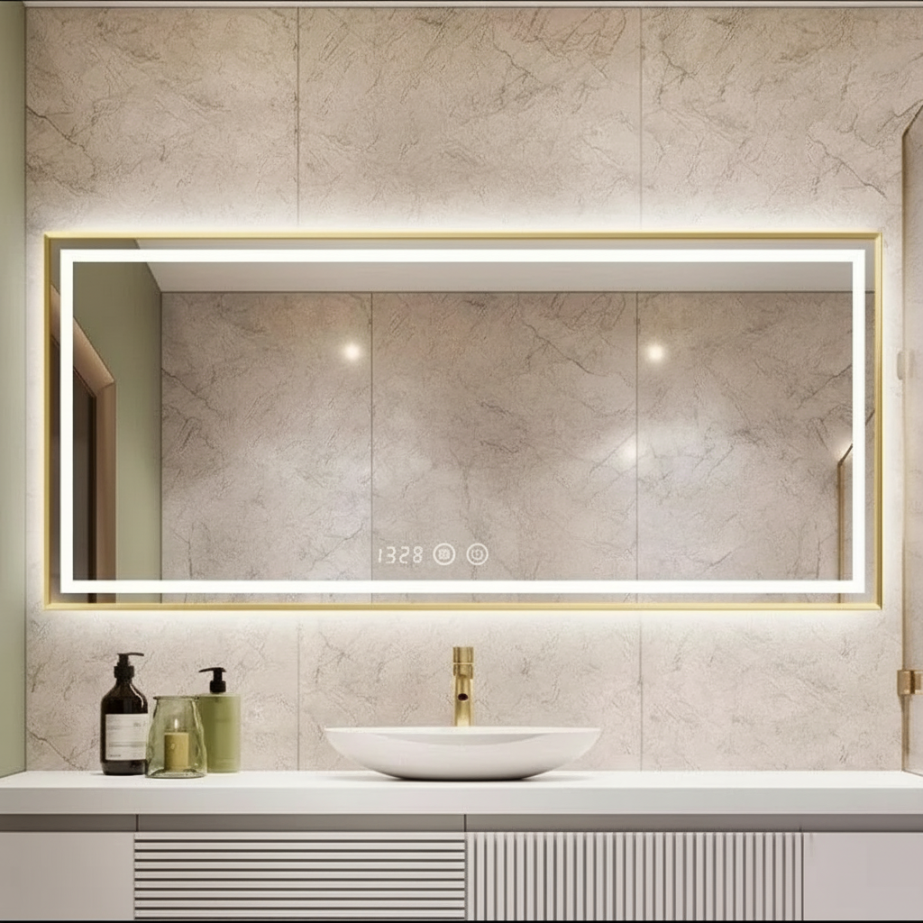LED огледало RIVEN 120x80CM 3 вида светлина, функция против замъгляване, часовник, touch