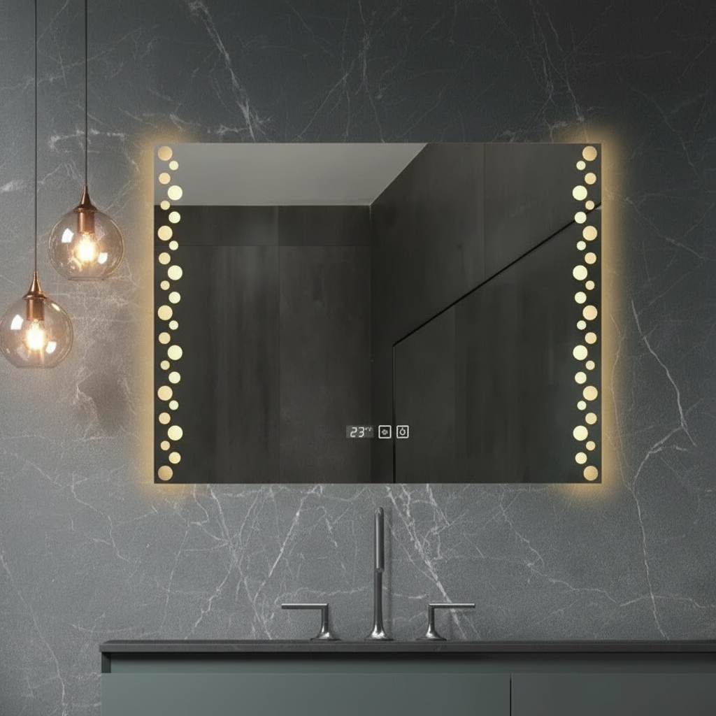 LED огледало VIONNA 80x60CM 3 вида светлина, функция против замъгляване, часовник, touch