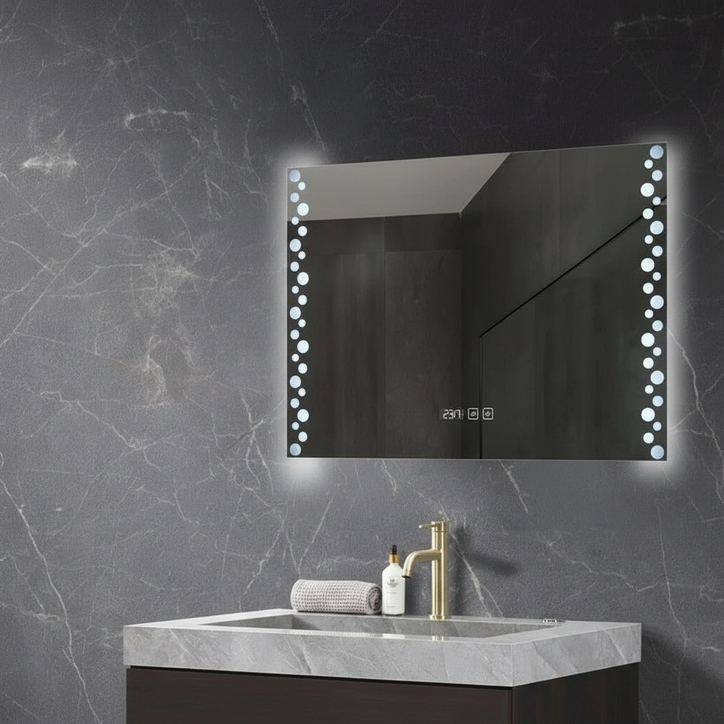 LED огледало VIONNA 80x60CM 3 вида светлина, функция против замъгляване, часовник, touch