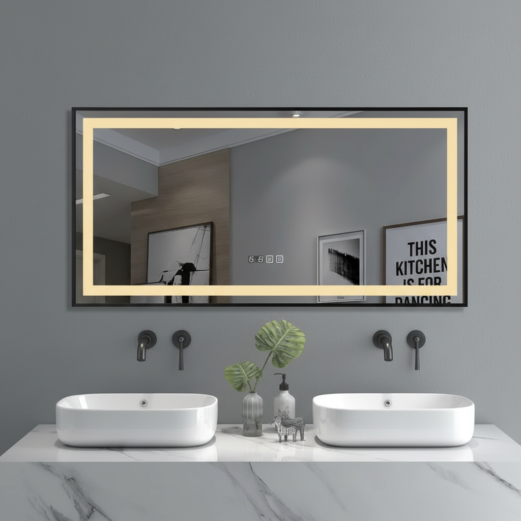 LED огледало FIGRO 120x60CM 3 вида светлина, функция против замъгляване, часовник, touch