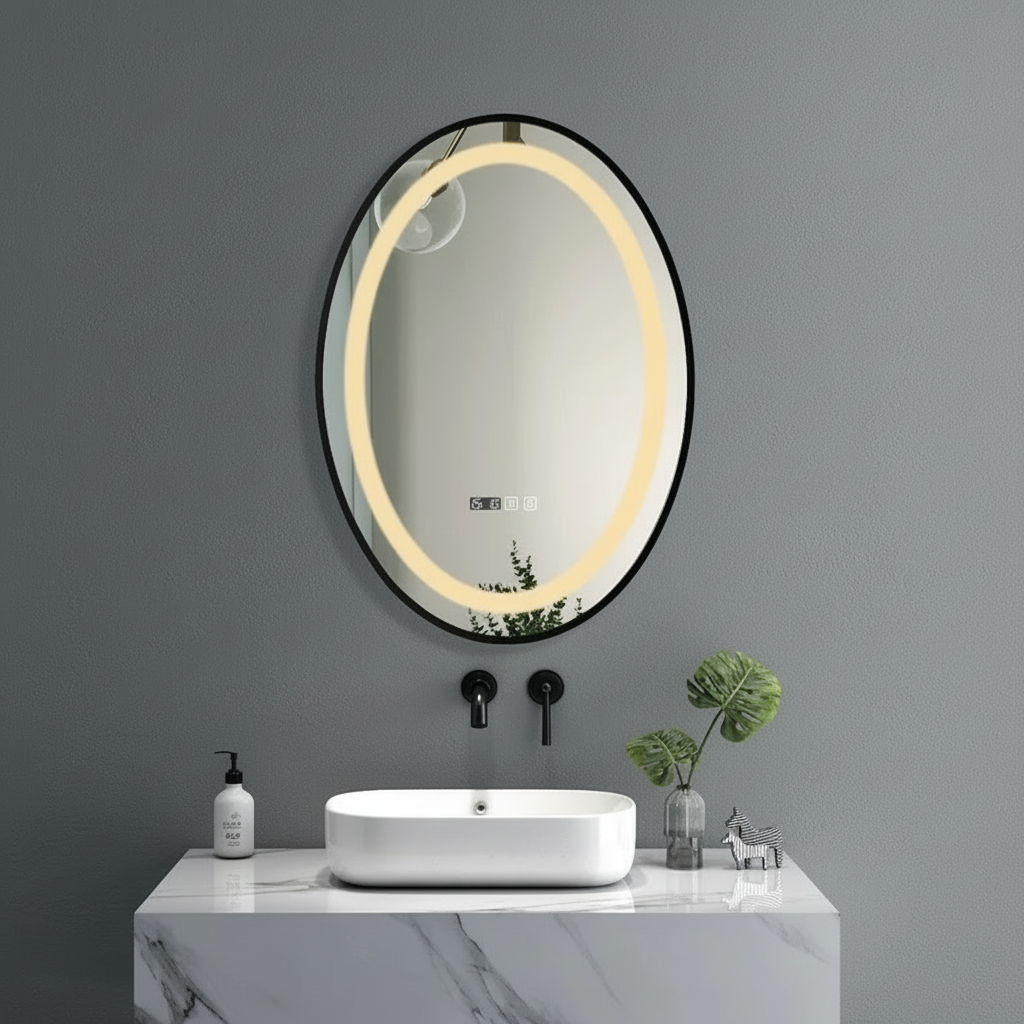 LED огледало FIGRO 50x70CM Функция против замъгляване, Часовник, Touch, 3 вида светлина