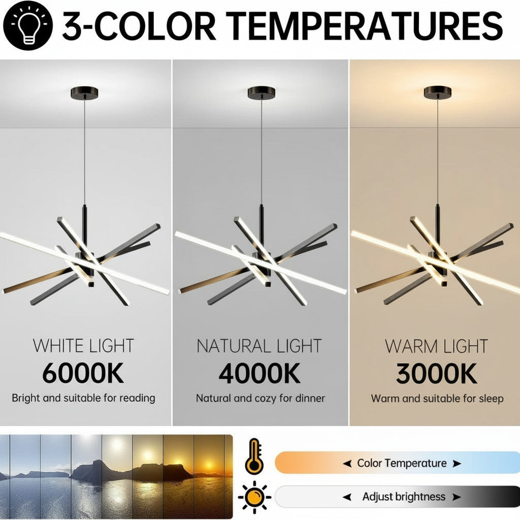LED висящо осветително тяло Geometric Black LINES – еквивалент 400W с дистанционно