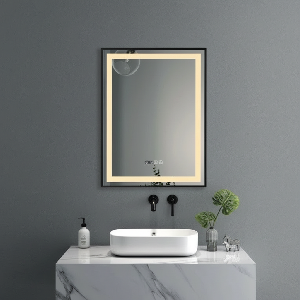 LED огледало FIGRO 60x80CM функция против замъгляване, часовник, touch, 3 вида светлина
