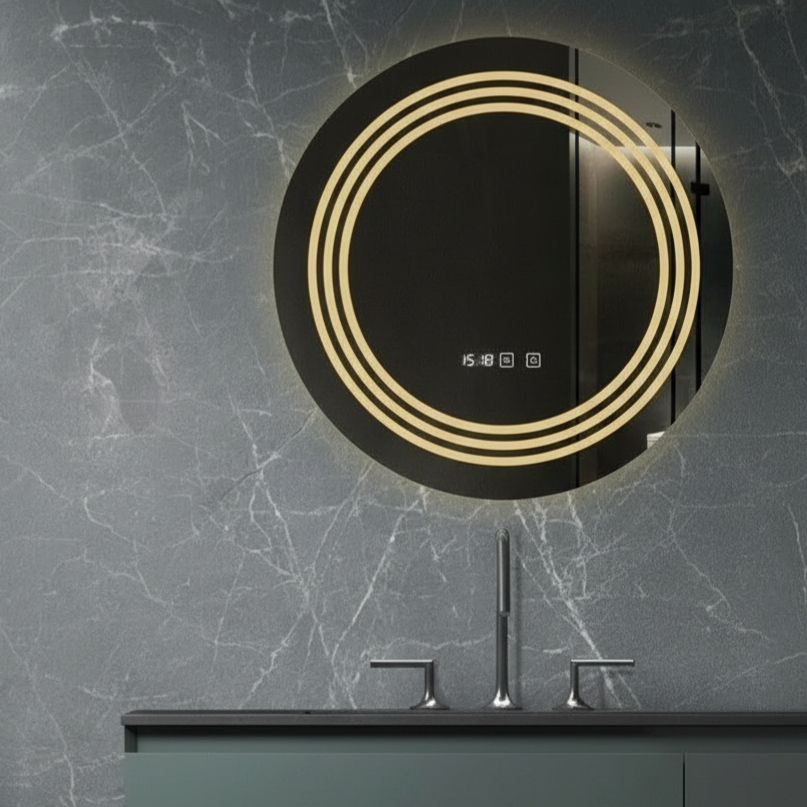 LED огледало CRESCA 60CM с функция против замъгляване, часовник, touch, 3 вида светлина