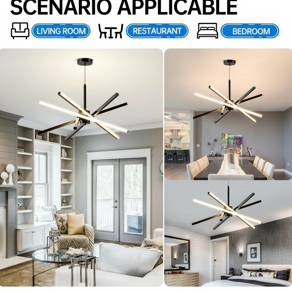 LED висящо осветително тяло Geometric Black LINES – еквивалент 400W с дистанционно