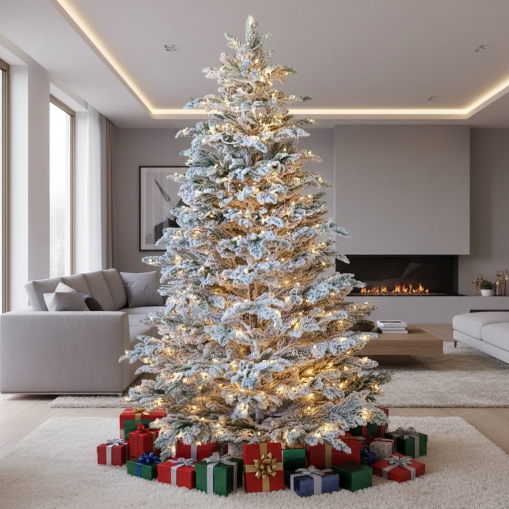 Изкуствена 3D коледна елха Pre-Lit Naturel Snow с топли LED светлини