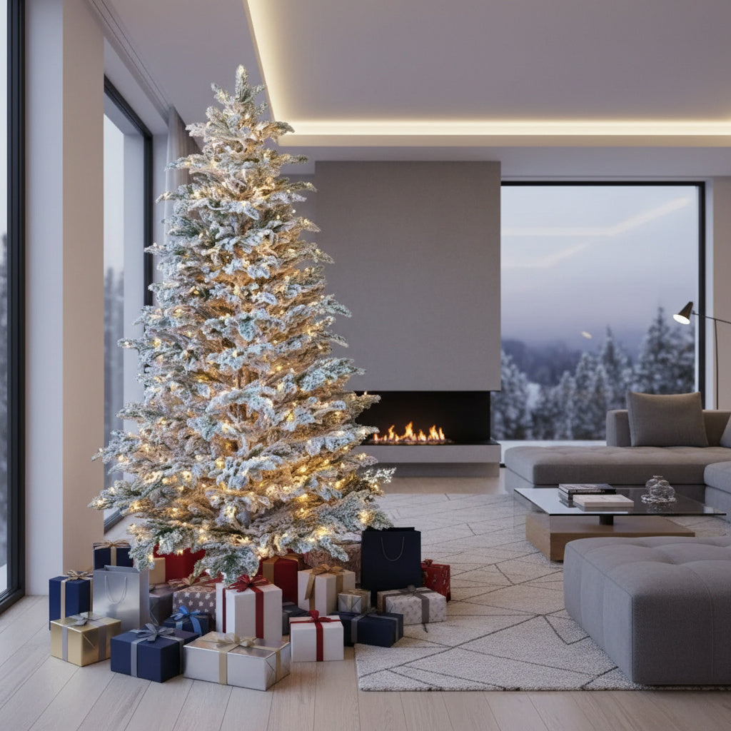 Изкуствена 3D коледна елха Pre-Lit Naturel Snow с топли LED светлини
