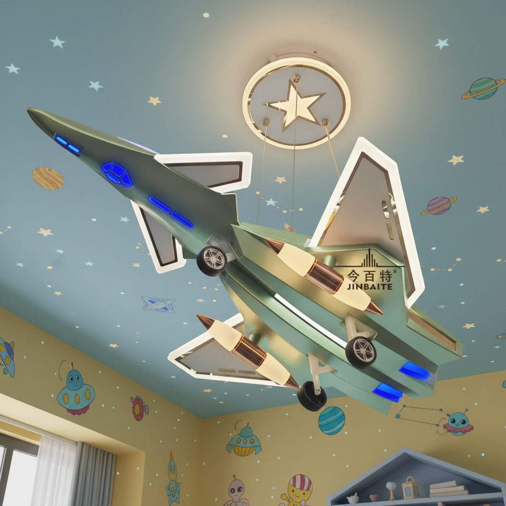 LED детско осветително тяло Kids Air Patrol – Военно зелено, еквивалент 1200W с дистанционно