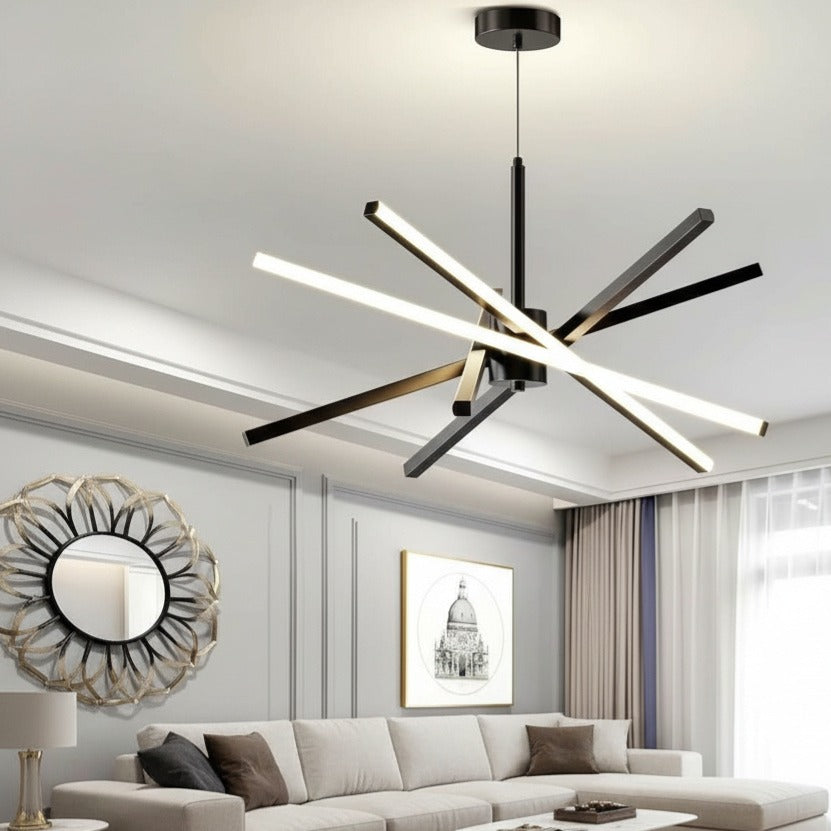 LED висящо осветително тяло Geometric Black LINES – еквивалент 400W с дистанционно
