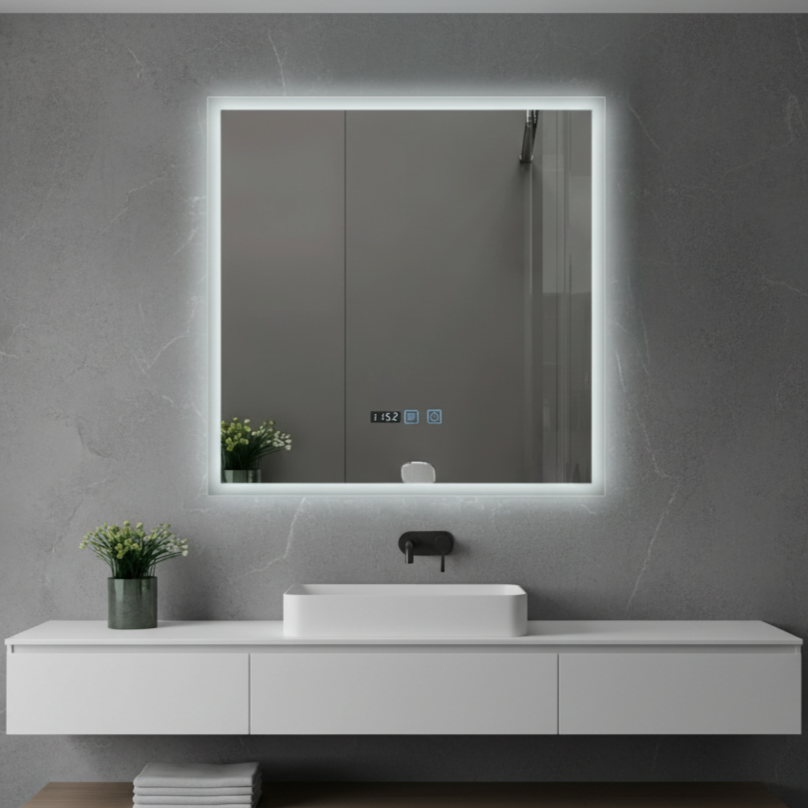 LED огледало VIONNA 60x60CM функция против замъгляване, часовник, touch, 3 вида светлина
