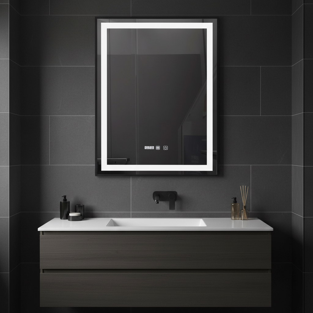 LED огледало FIGRO 60x80CM функция против замъгляване, часовник, touch, 3 вида светлина