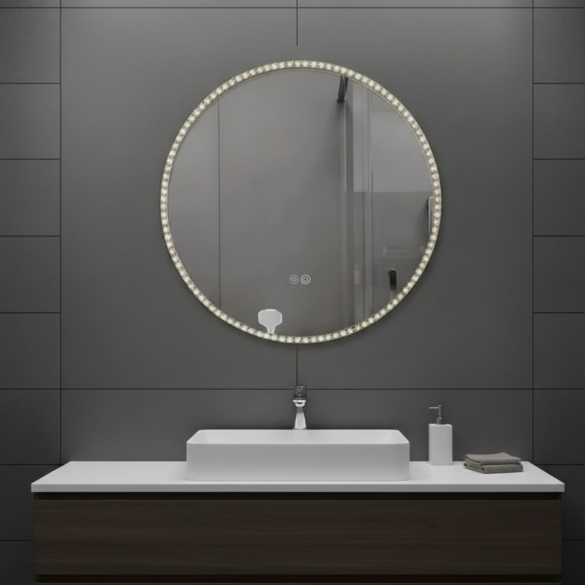 LED огледало LIMENA 60CM с функция против замъгляване, часовник, touch, сензор за движение, 3 вида светлина
