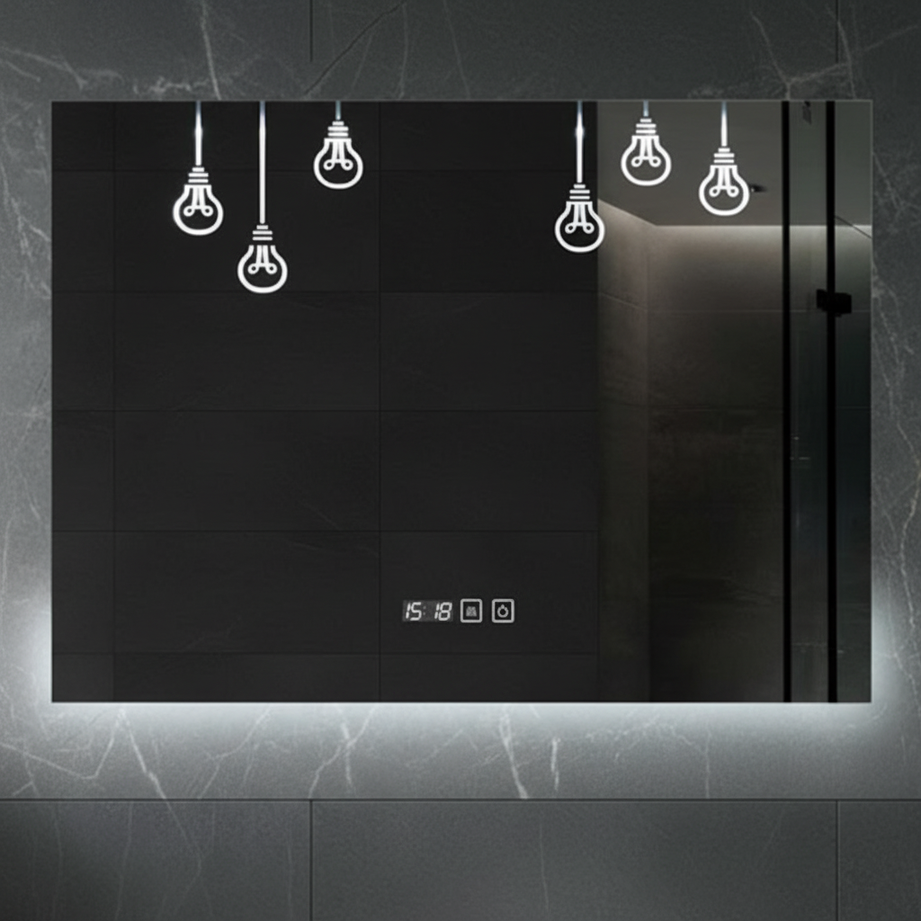 LED огледало VIONNA 80x60CM Touch 3 вида светлина, функция против замъгляване, Touch, часовник