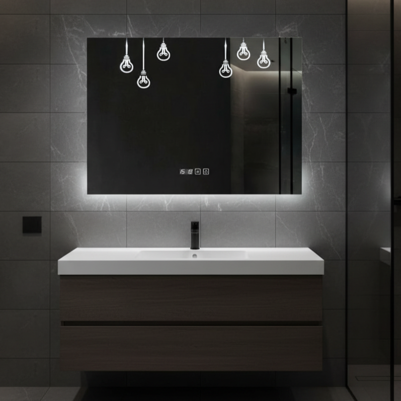 LED огледало VIONNA 80x60CM Touch 3 вида светлина, функция против замъгляване, Touch, часовник