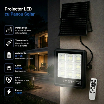LED прожектор 150W PREMIUM с монокристален соларен панел и дистанционно