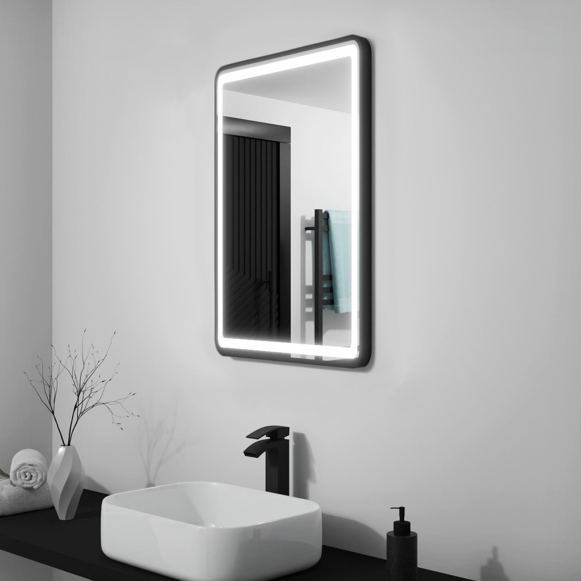 LED огледало 50x70cm черна рамка с противозапотяване и Touch J35